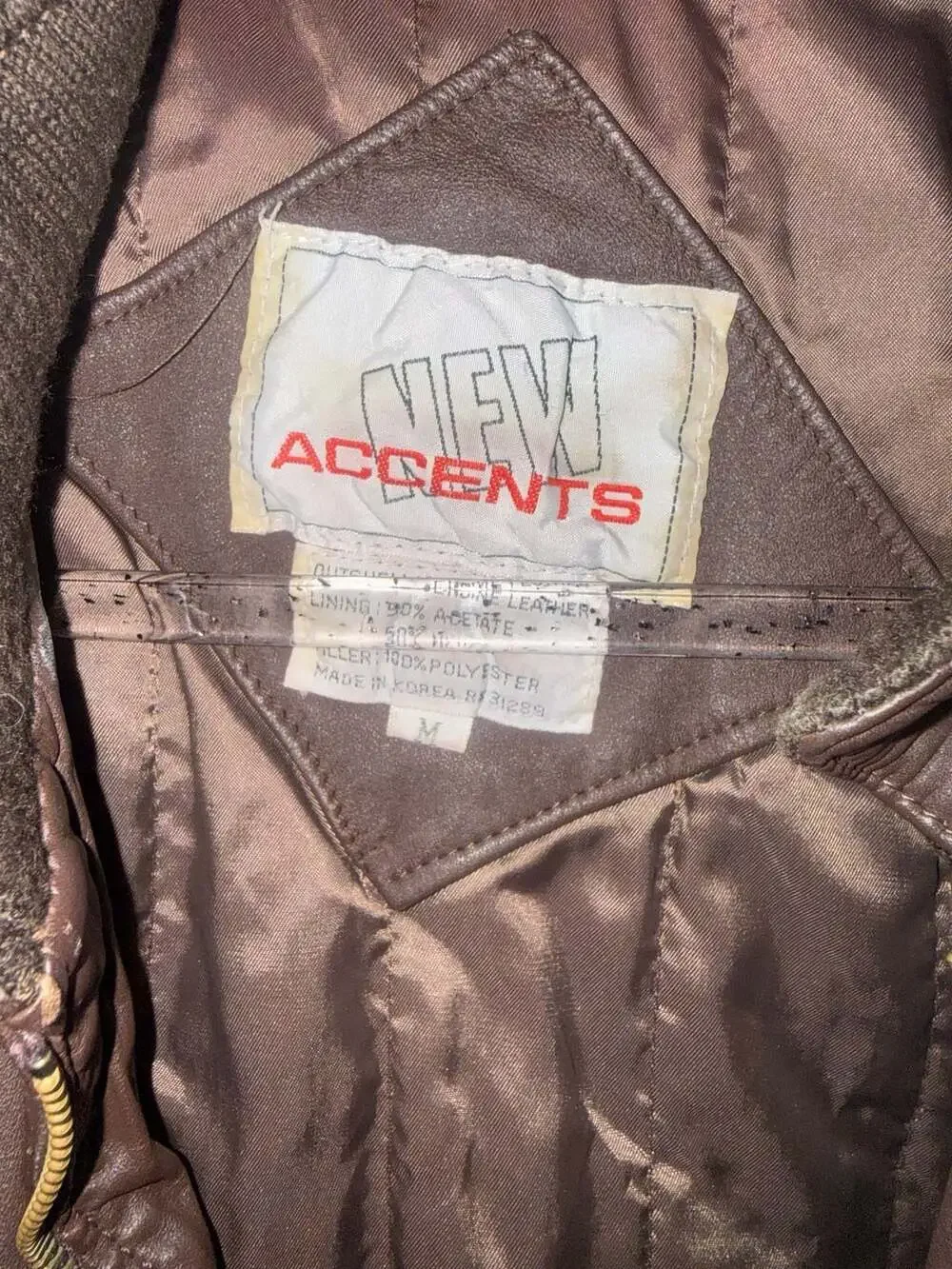 Vintage New Accents Brown Genuine Leather Bomber Jacket Size Medium